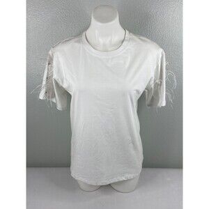 in2you Women Medium White T Shirt Feather Rhinestone Sleeve Casual NWT